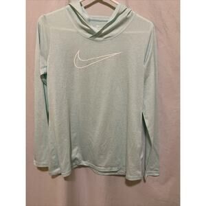 NIKE Dri Fit Hoodie Womens Aqua Pullover Long Sleeve Lightweight Logo Run Sz L
